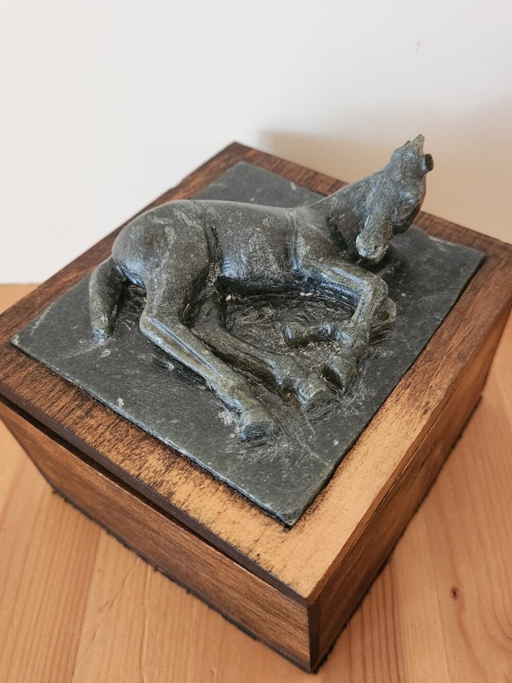 Vintage Hand-Carved Stone Horse Wood Box